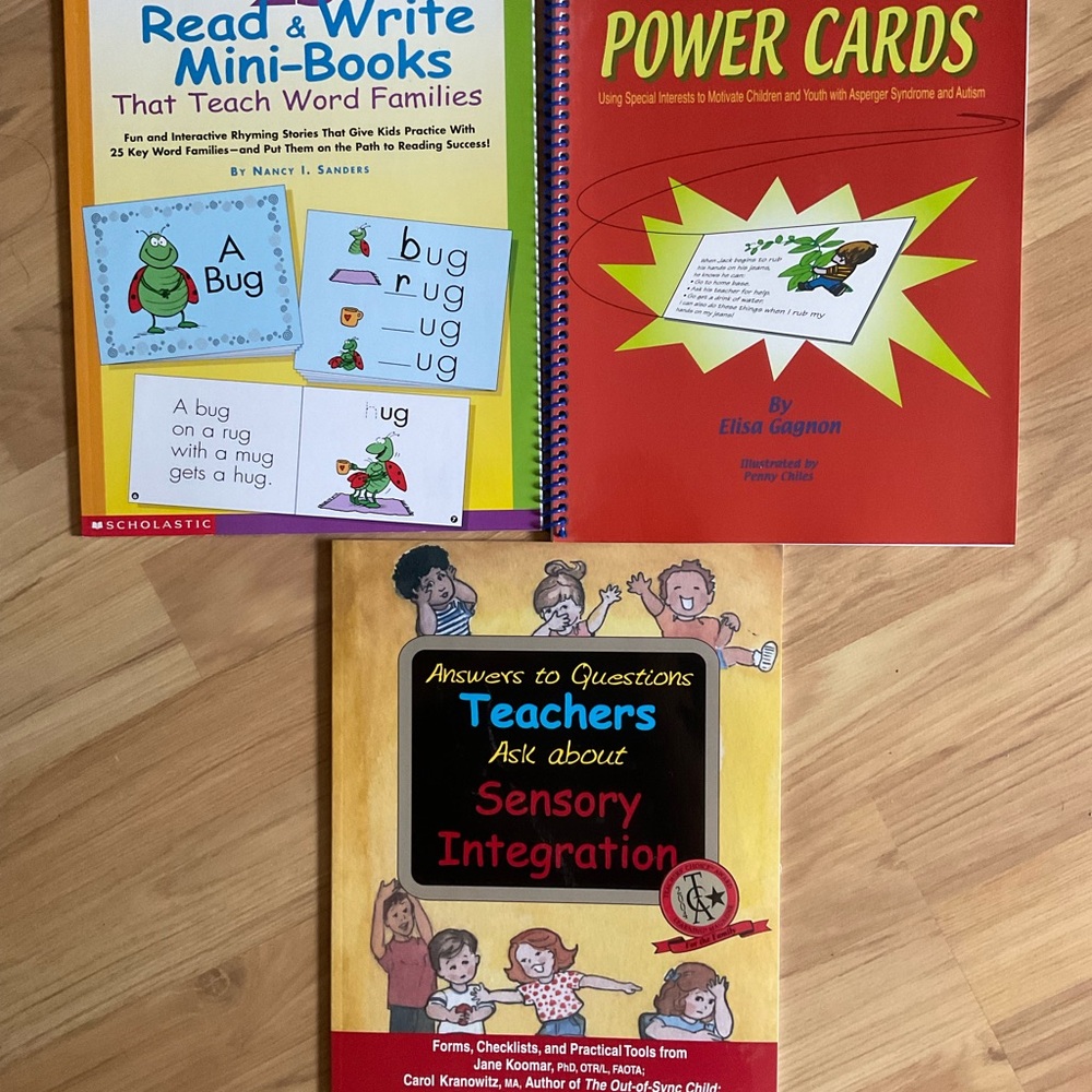 Book bundle for sensory integration, Power cards for visual learners and more.